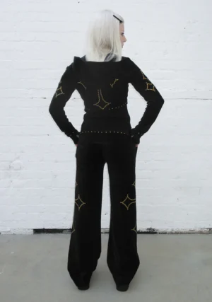 Rebel Studded Velour Sweatpants Black-1