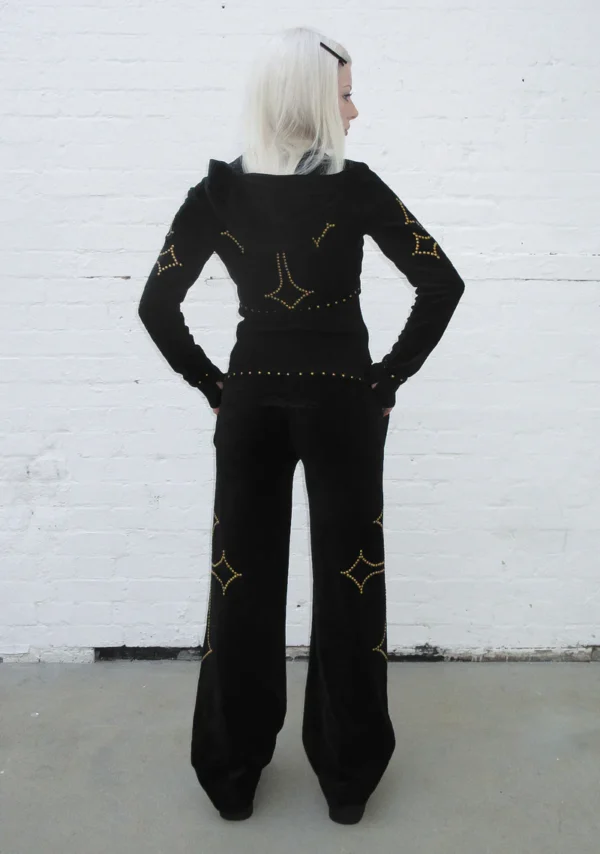 Rebel Studded Velour Sweatpants Black-1