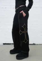 Rebel Studded Velour Sweatpants Black-2