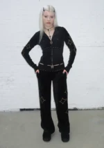 Rebel Studded Velour Sweatpants Black-3