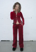 Rebel Velour Sweatpants Dark Red-1