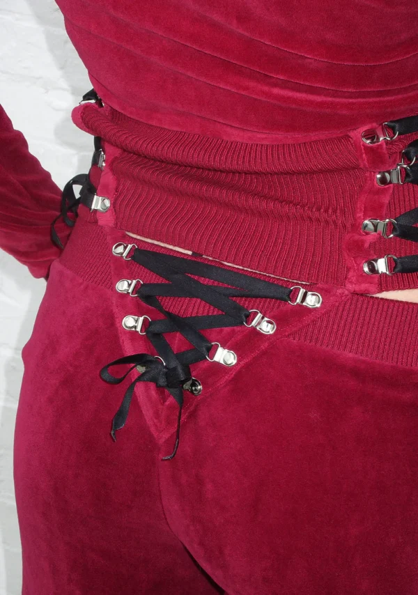 Rebel Velour Sweatpants Dark Red-2