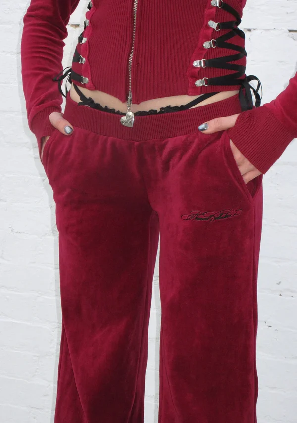Rebel Velour Sweatpants Dark Red-3