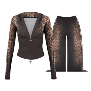 Rumour Studded Fitted ZIP Tracksuit Leopard