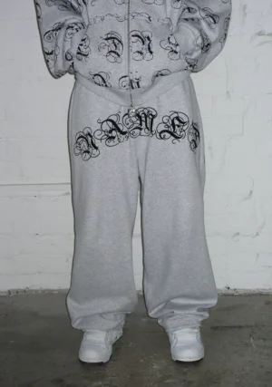 Signature Oversized Sweatpants Grey Marl-1