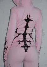 Sinner Lace Cut Out Sculpt Stretch Tracksuit Baby Pink-1