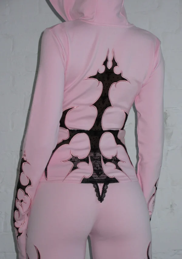 Sinner Lace Cut Out Sculpt Stretch Tracksuit Baby Pink-1
