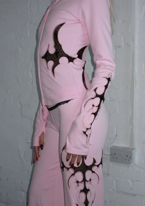 Sinner Lace Cut Out Sculpt Stretch Tracksuit Baby Pink-3