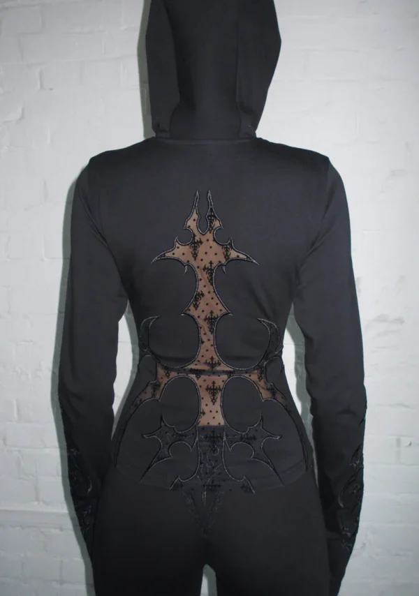 Sinner Lace Cut Out Sculpt Stretch Tracksuit Black-3