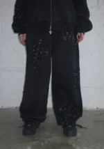 Sinner Studded Oversized Sweatpants Black Vintage Wash