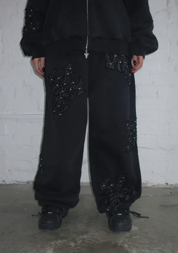 Sinner Studded Oversized Sweatpants Black Vintage Wash