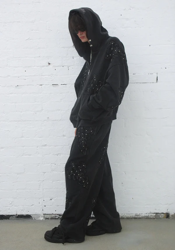 Sinner Studded Oversized Sweatpants Black Vintage Wash-5