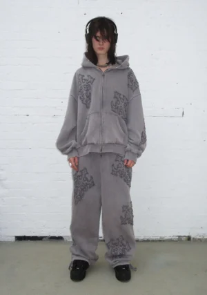 Sinner Studded Oversized Sweatpants Grey Vintage Wash-3