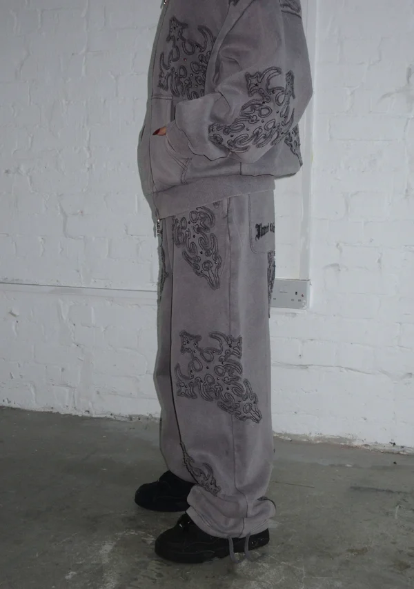 Sinner Studded Oversized Sweatpants Grey Vintage Wash-4