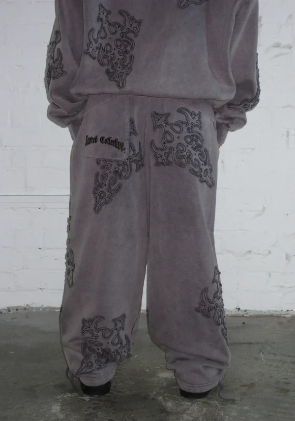 Sinner Studded Oversized Sweatpants Grey Vintage Wash-5
