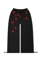Tease Rhinestone Kiss Oversized Sweatpants Black