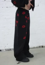 Tease Rhinestone Kiss Oversized Sweatpants Black-2