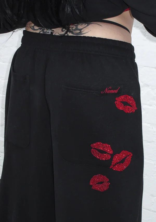 Tease Rhinestone Kiss Oversized Sweatpants Black-3