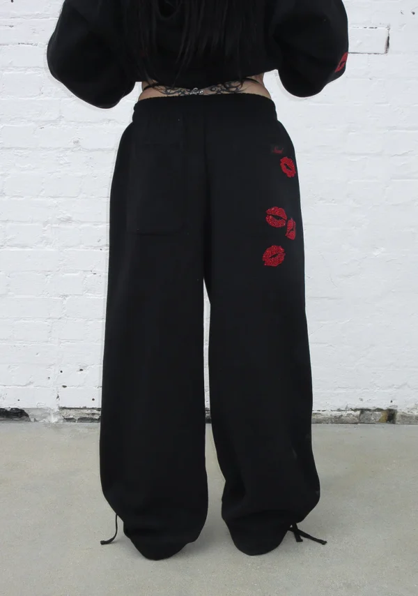Tease Rhinestone Kiss Oversized Sweatpants Black-5