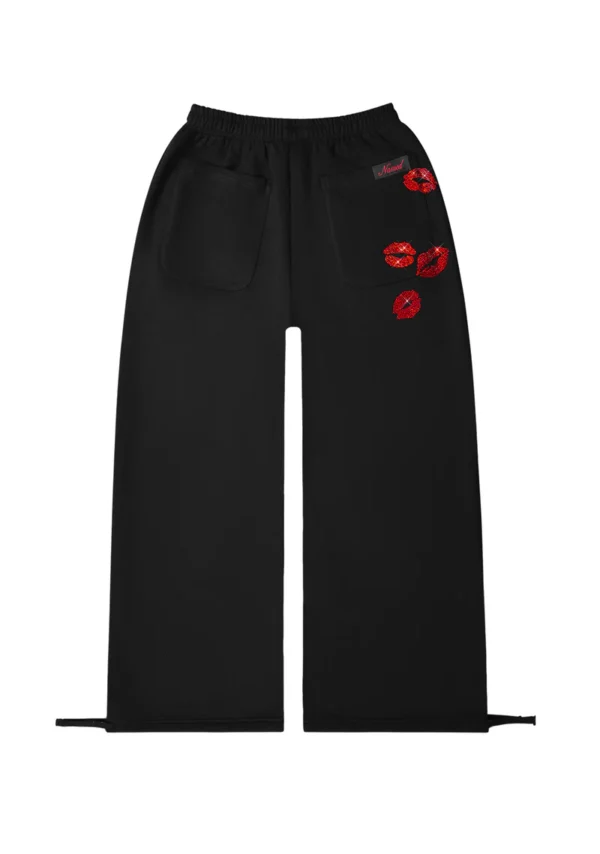 Tease Rhinestone Kiss Oversized Sweatpants Black-6