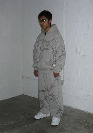Thorn Rhinestone Sweatpants Bone-1