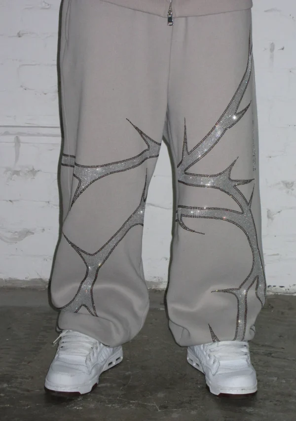 Thorn Rhinestone Sweatpants Bone-3