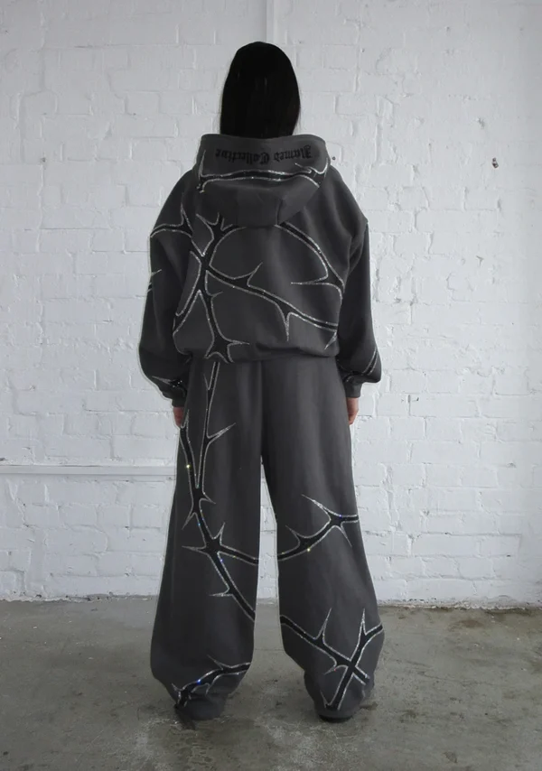 Thorn Rhinestone Sweatpants Charcoal-3