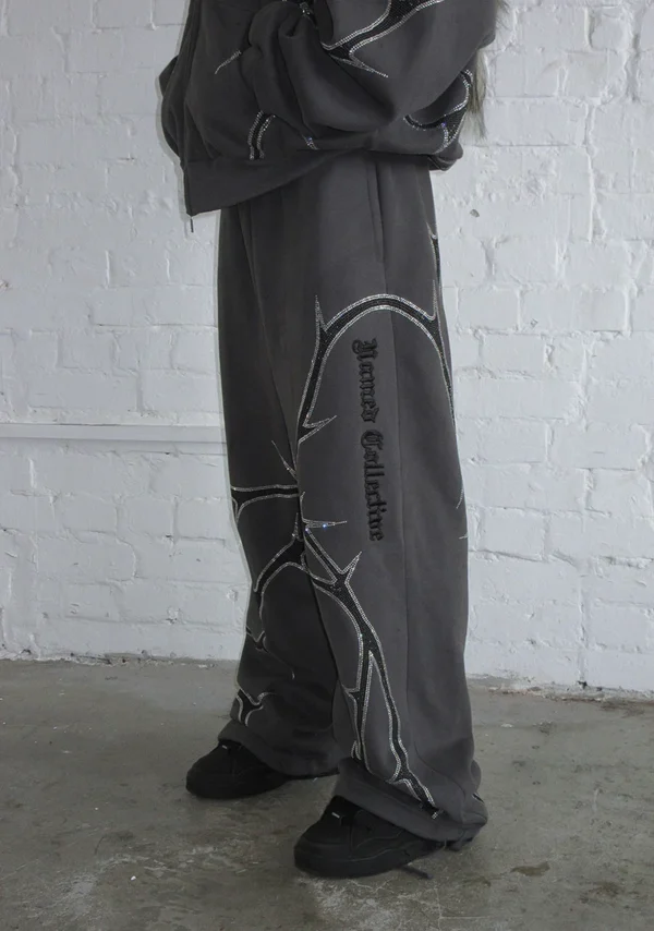 Thorn Rhinestone Sweatpants Charcoal-4