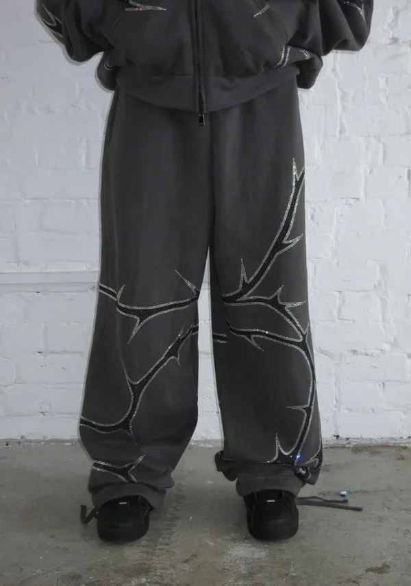Thorn Rhinestone Sweatpants Charcoal2