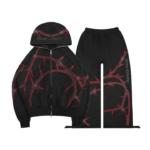 Thorn Rhinestone ZIP Tracksuit Black And Red