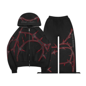 Thorn Rhinestone ZIP Tracksuit Black And Red