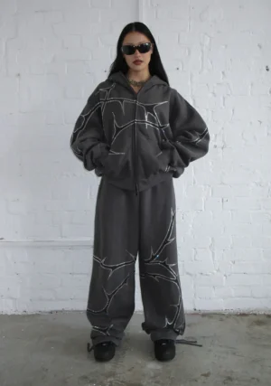 Thorn Rhinestone ZIP Tracksuit Charcoal-1