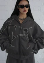 Thorn Rhinestone ZIP Tracksuit Charcoal-3