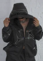 Thorn Rhinestone ZIP Tracksuit Charcoal-4
