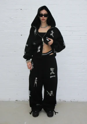 Unrealistic Ideals Rhinestone Oversized Sweatpants Black-1