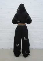 Unrealistic Ideals Rhinestone Oversized Sweatpants Black-3
