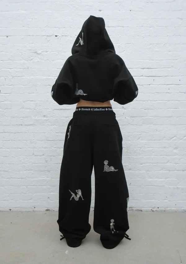 Unrealistic Ideals Rhinestone Oversized Sweatpants Black-3