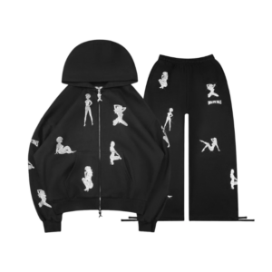 Unrealistic Ideals Rhinestone ZIP Tracksuit Black