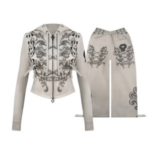 Vendetta Lace Up Fitted ZIP Hoodie Bone