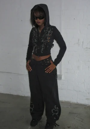 Vendetta Lace Up Fitted ZIP Tracksuit Black Vintage Wash-1