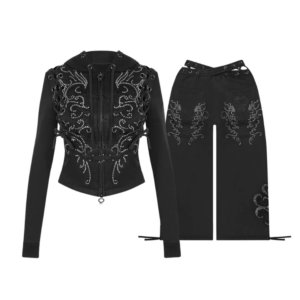 Vendetta Lace Up Fitted ZIP Tracksuit Black Vintage Wash