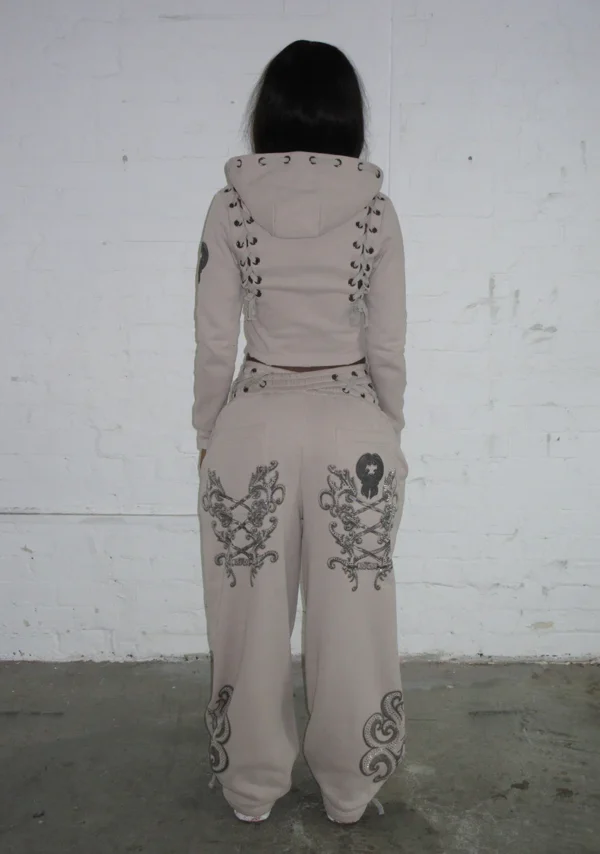 Vendetta Lace Up Fitted ZIP Tracksuit Bone-1