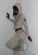 Vendetta Lace Up Fitted ZIP Tracksuit Bone-3