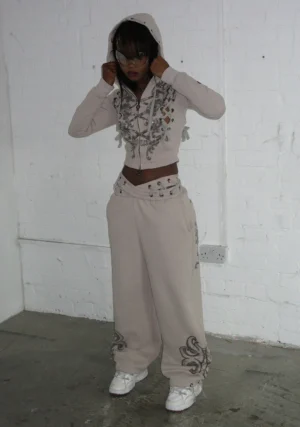 Vendetta Lace Up Fitted ZIP Tracksuit Bone