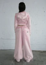 Vendetta Lace Up Fitted ZIP Tracksuit Washed Baby Pink-1