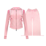 Vendetta Lace Up Fitted ZIP Tracksuit Washed Baby Pink