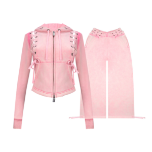 Vendetta Lace Up Fitted ZIP Tracksuit Washed Baby Pink