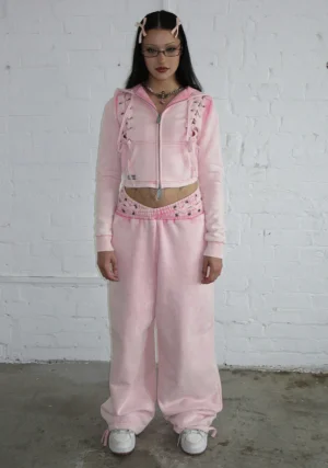 Vendetta Lace Up Fitted ZIP Tracksuit Washed Baby Pink