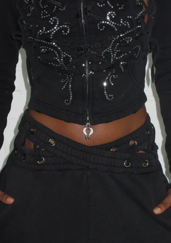 Vendetta Lace Up Oversized Sweatpants Black Vintage Wash-3