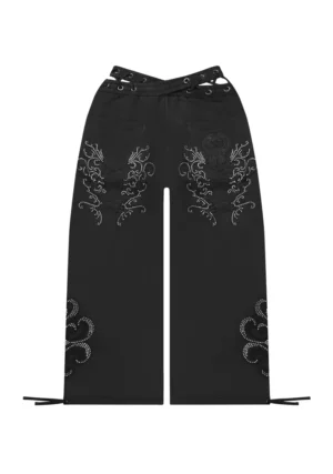 Vendetta Lace Up Oversized Sweatpants Black Vintage Wash